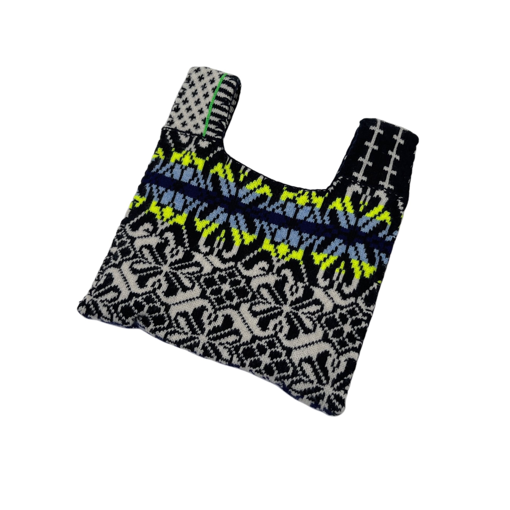 【LA FETICHE】Graphic Floral 'Fairisle' Knitted Bag / black,white,neon