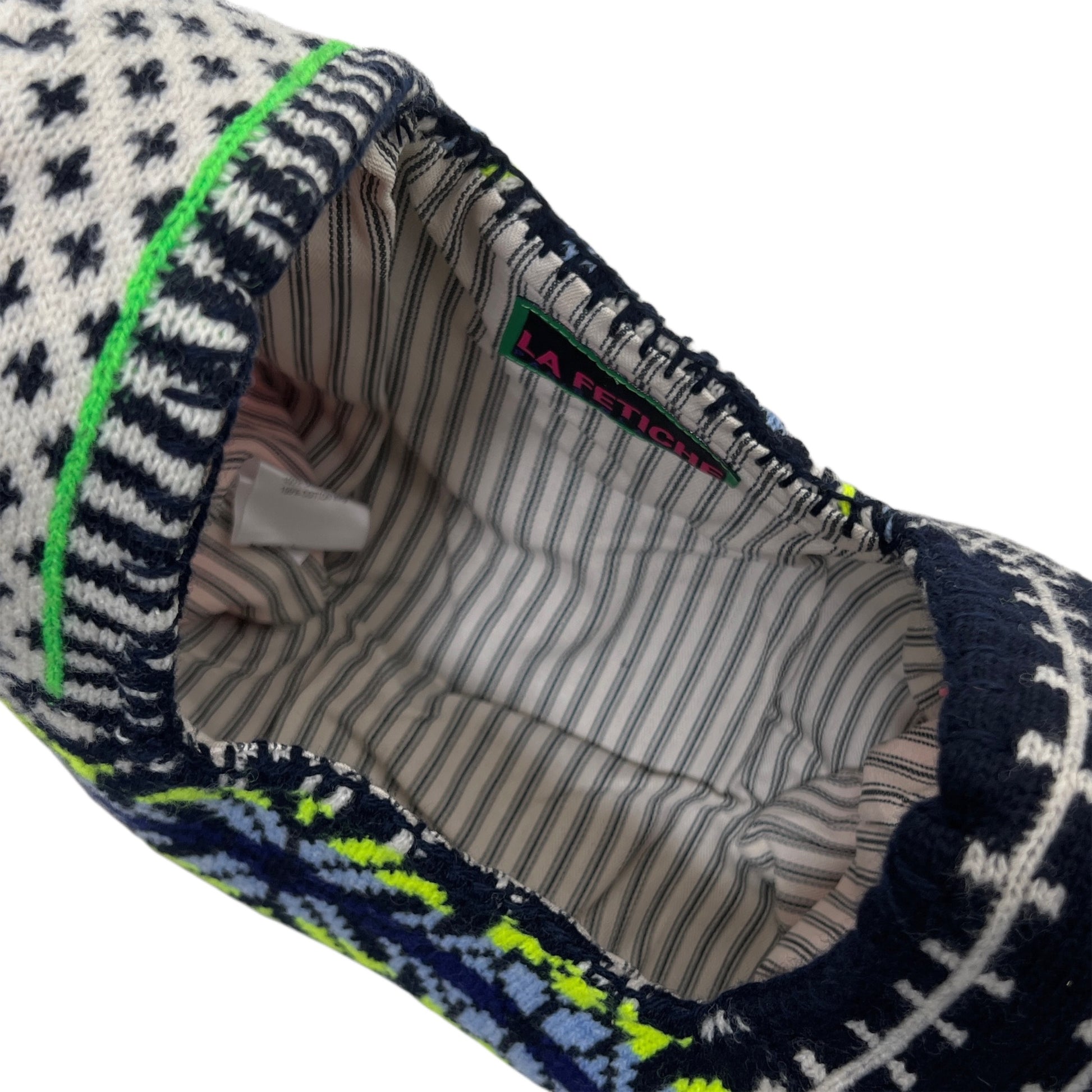 【LA FETICHE】Graphic Floral 'Fairisle' Knitted Bag / black,white,neon
