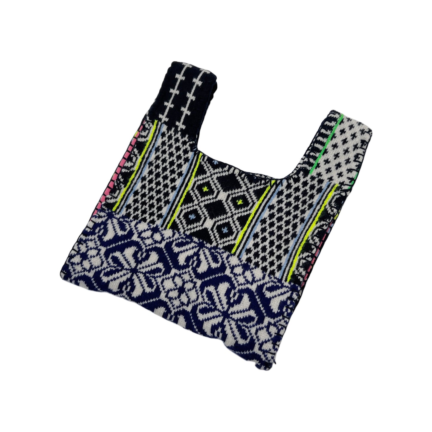 【LA FETICHE】Graphic Floral 'Fairisle' Knitted Bag / black,white,neon