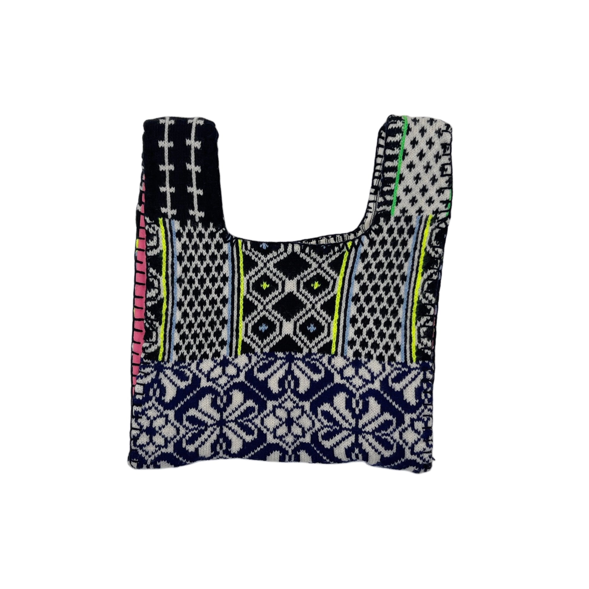 【LA FETICHE】Graphic Floral 'Fairisle' Knitted Bag / black,white,neon