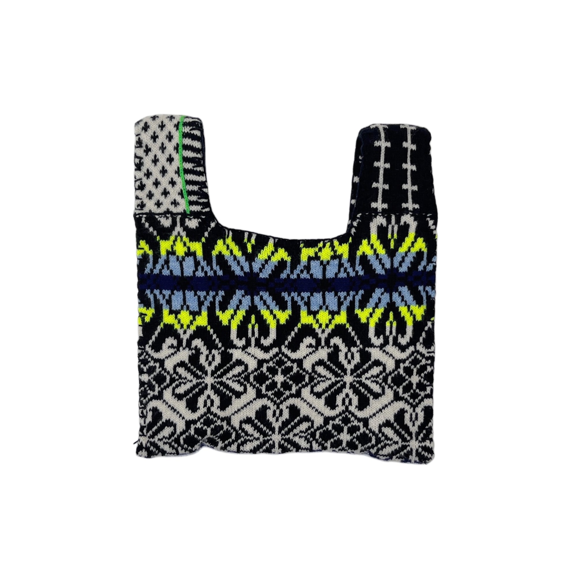 【LA FETICHE】Graphic Floral 'Fairisle' Knitted Bag / black,white,neon