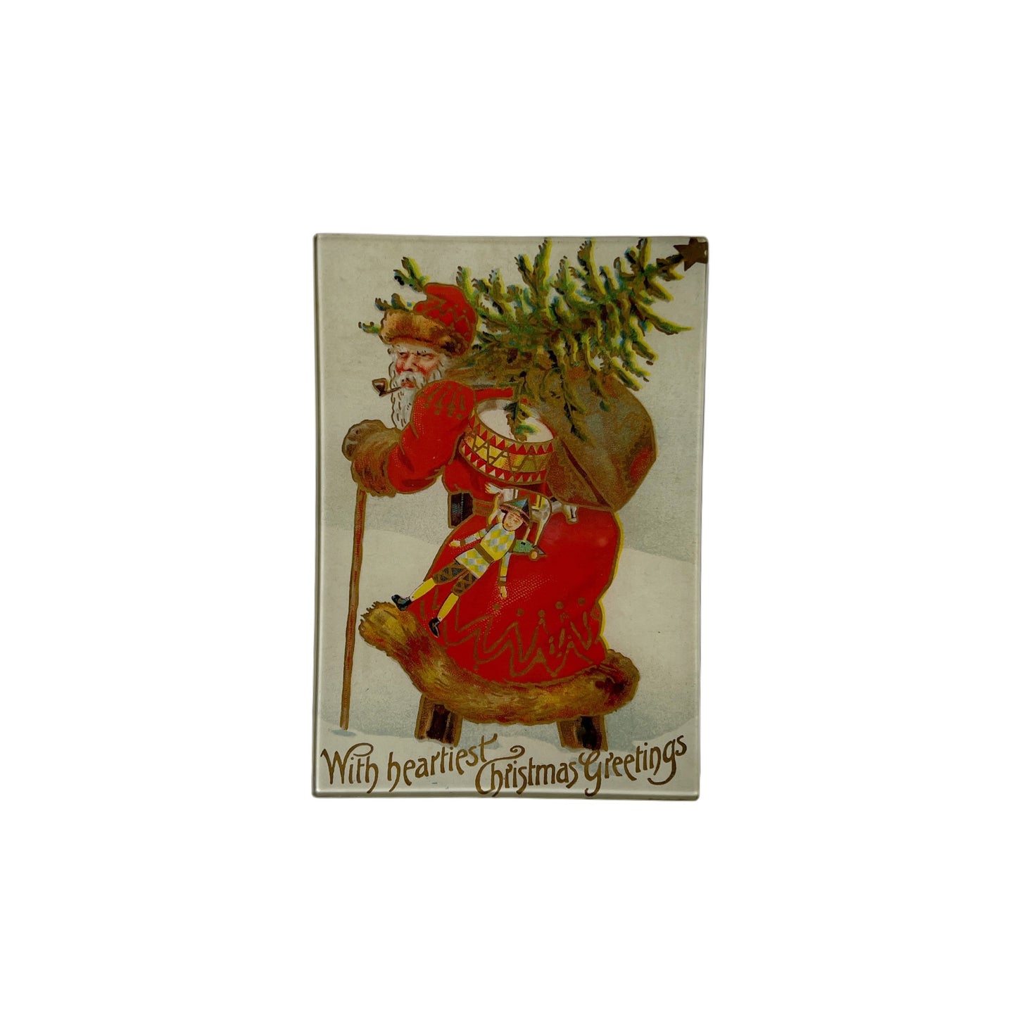 【JOHN DERIAN】デコパージュプレート SANTA WITH TREE (WITH HEARTIEST CHRISTMAS GREETINGS)