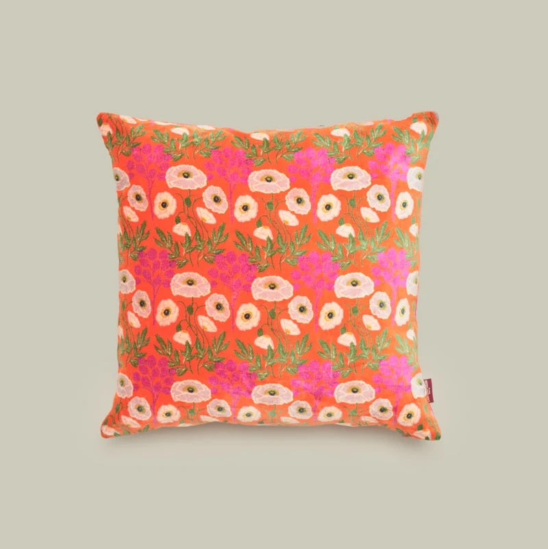【Les Touristes】Velvet cushion cover sq._poppy-orange