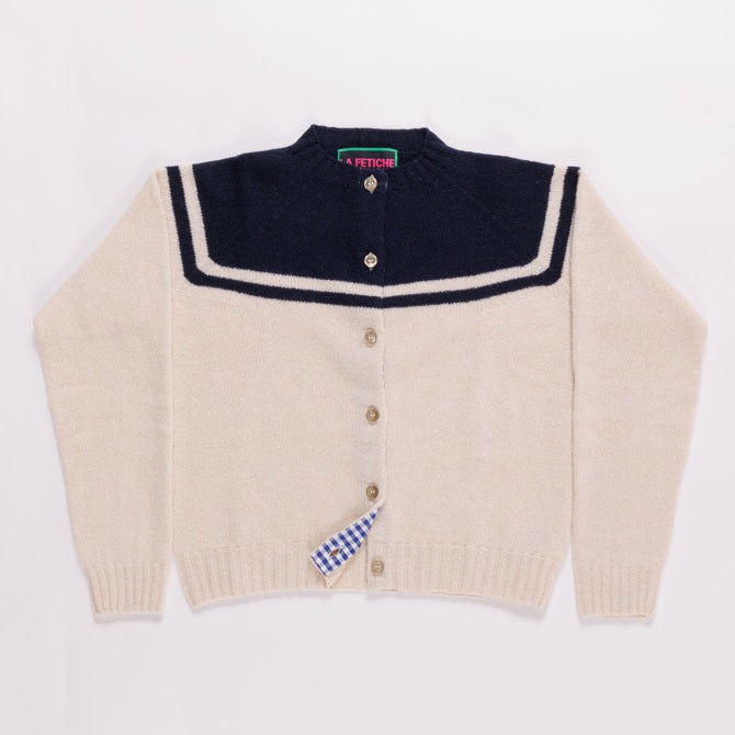 【LA FETICHE】crew neck cardigan with graphic sailor yoke