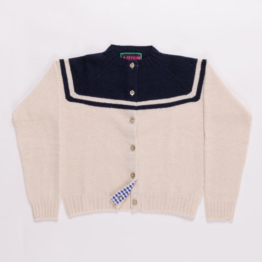 【LA FETICHE】crew neck cardigan with graphic sailor yoke
