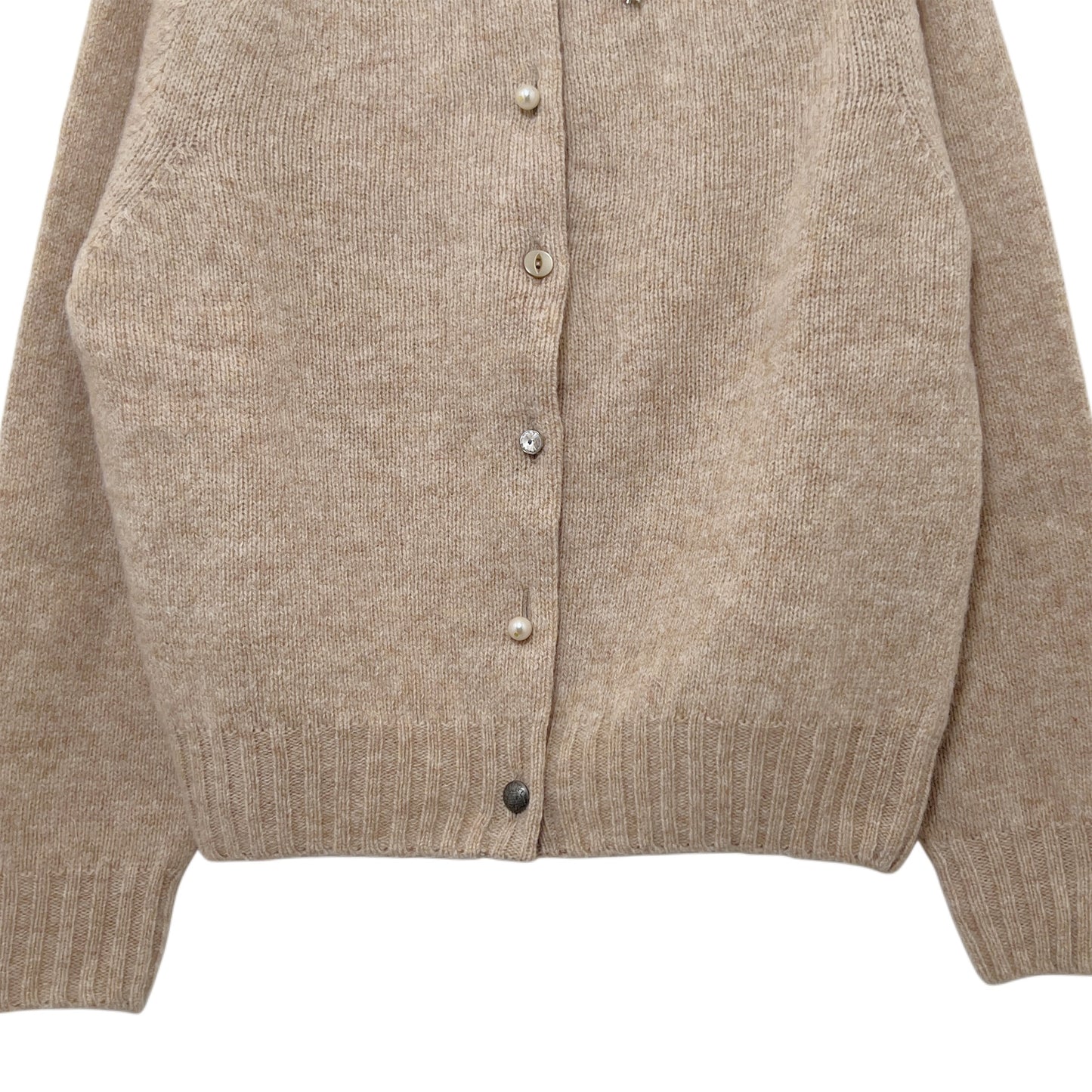【LA FETICHE】Embellished Crew Neck Shetland Cardigan / oatmeal