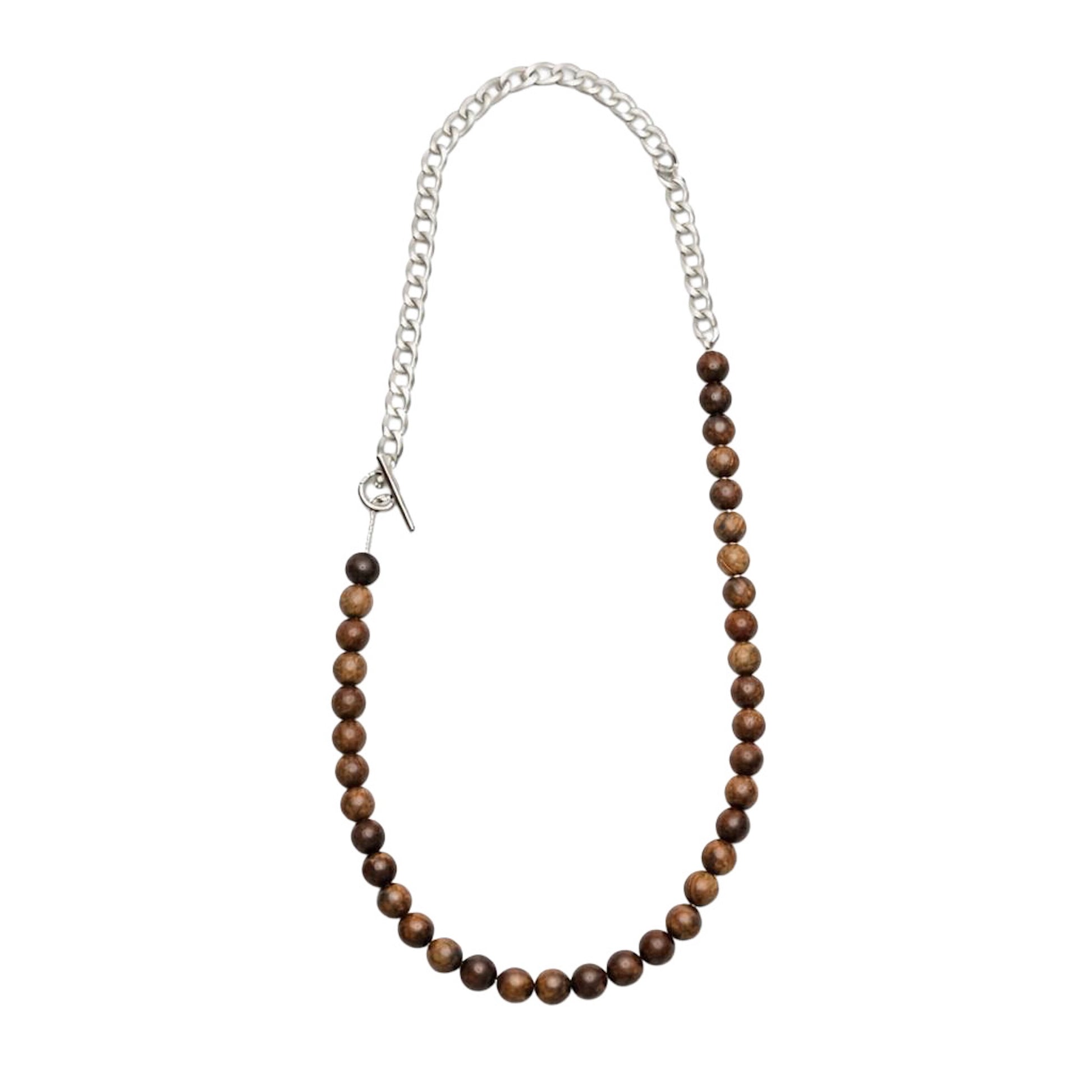 【Helena Rohner】wooden beads necklace with flat silver chain