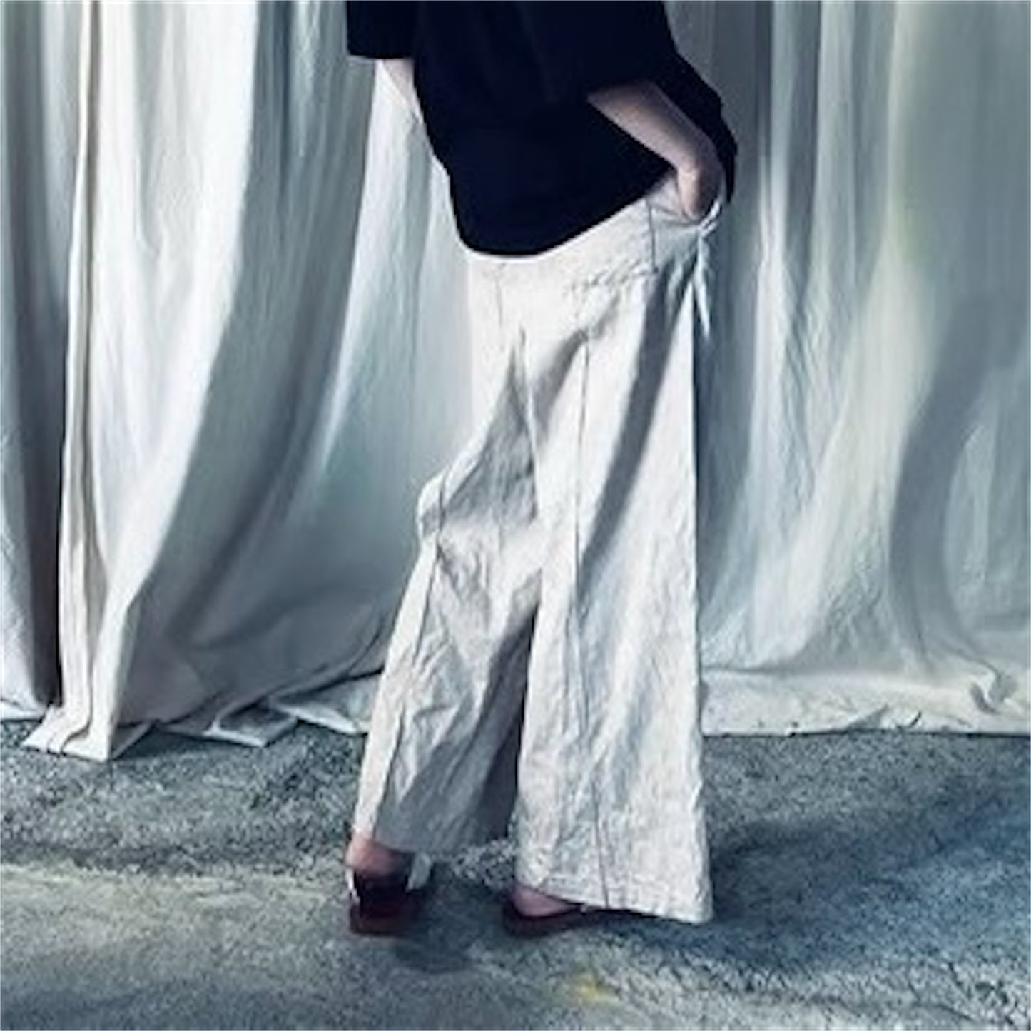 【ohta】beige wide pants pt-56B