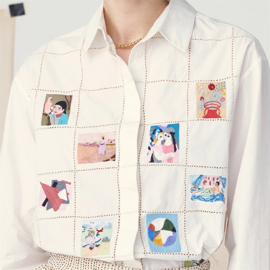 【mii】siffly check & hand embroidery popline shirt_white