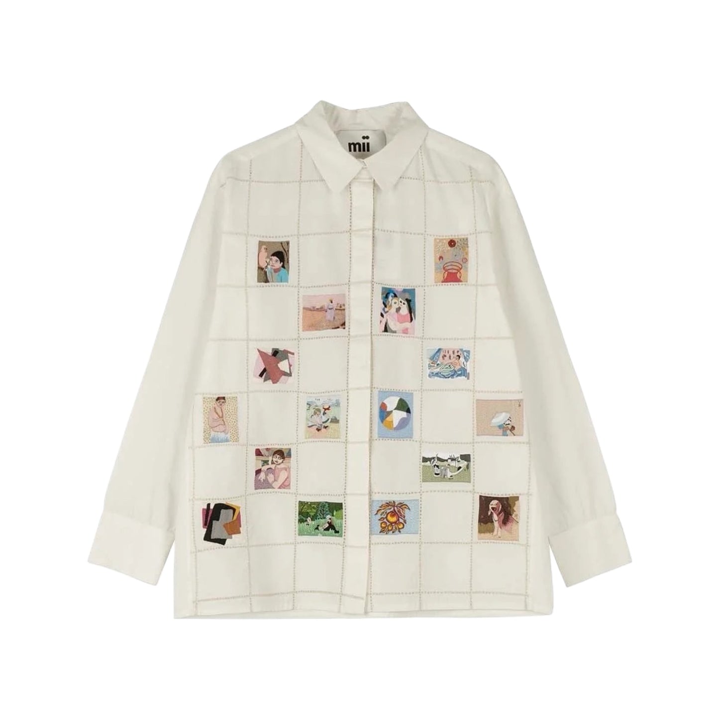 【mii】siffly check & hand embroidery popline shirt_white