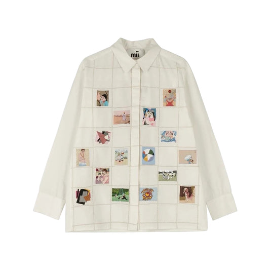 【mii】siffly check & hand embroidery popline shirt_white