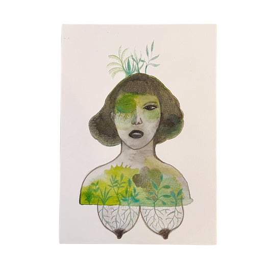 【Cathy Burghi 】上半身黒髪頭と胸緑の草