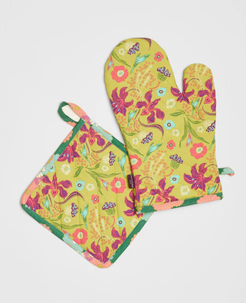 【Les Touristes】GLOVE + POT HOLDER_iris gold / mellow green