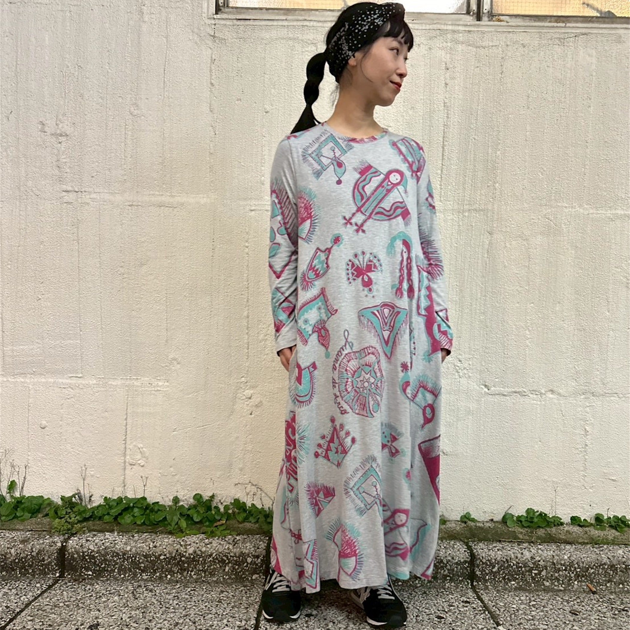 Juana de Arco 植物動物プリント 七分袖ワンピース Juana de Arco 植物動物プリント 七分袖ワンピース Juana de Arco 植物