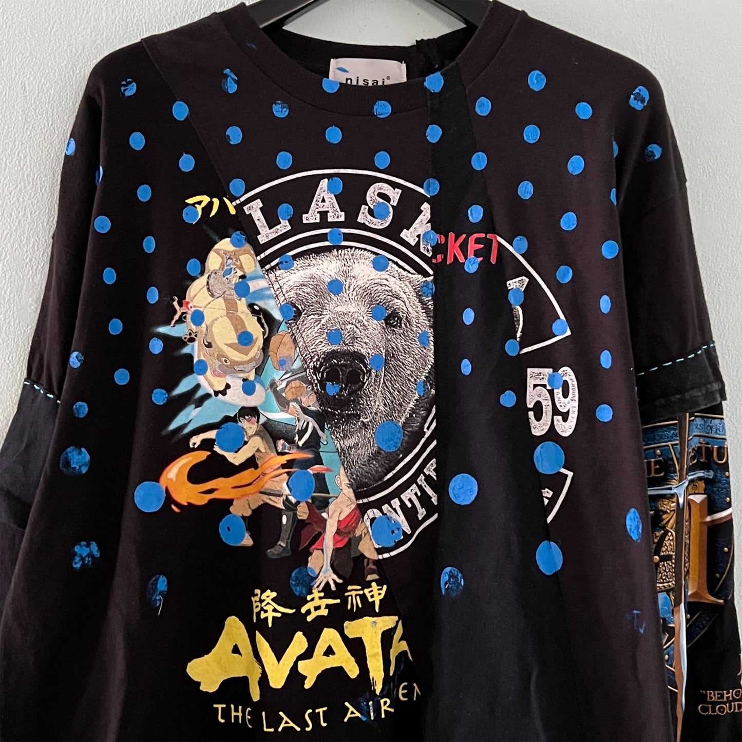 【nisai】古着解体再構築の黒と水玉のロンT R019