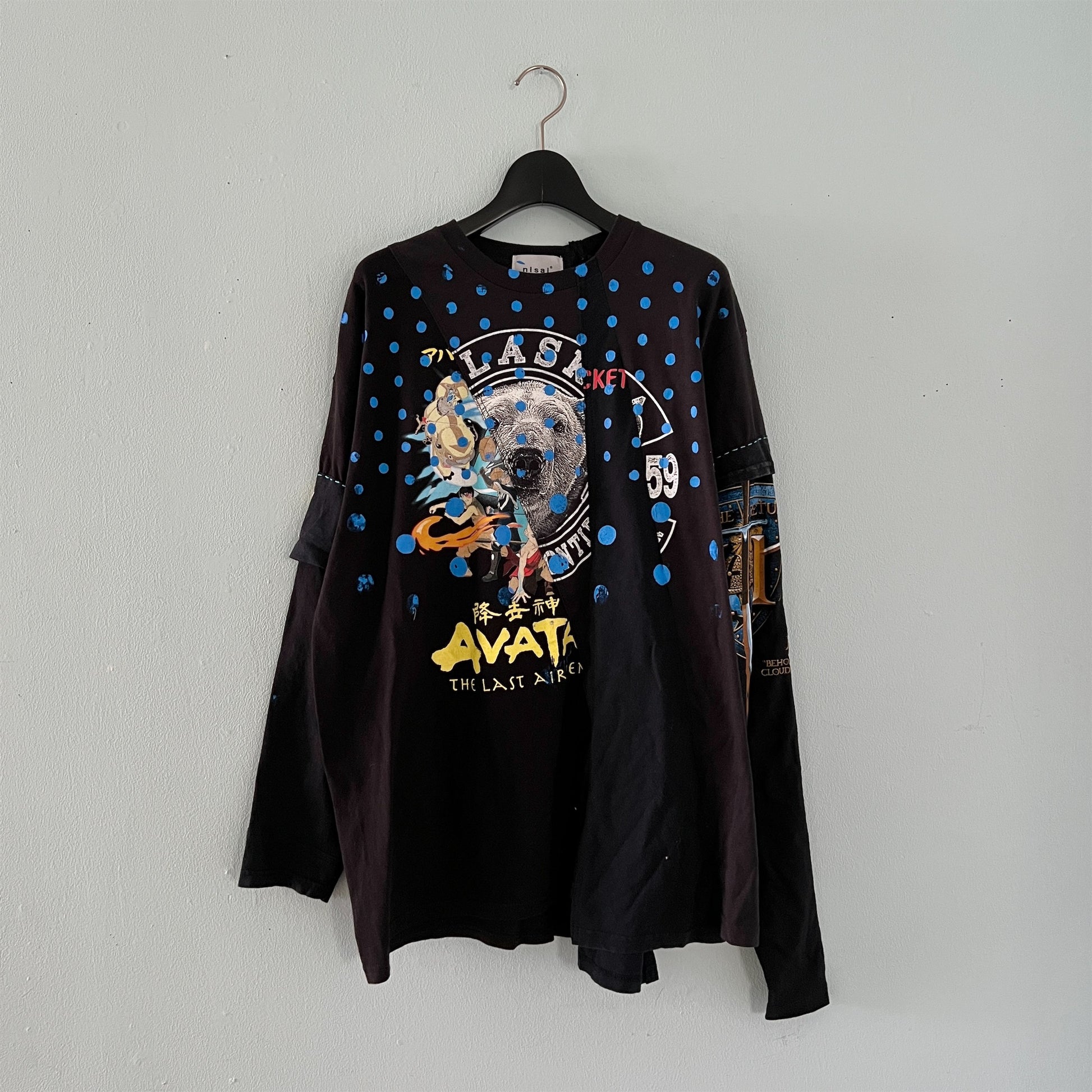 【nisai】古着解体再構築の黒と水玉のロンT R019