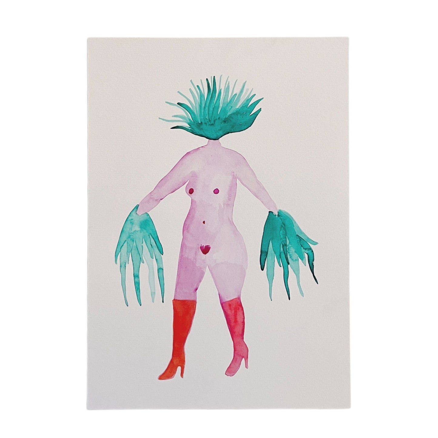 【Cathy Burghi 】全身、草の頭草の手、赤いブーツ