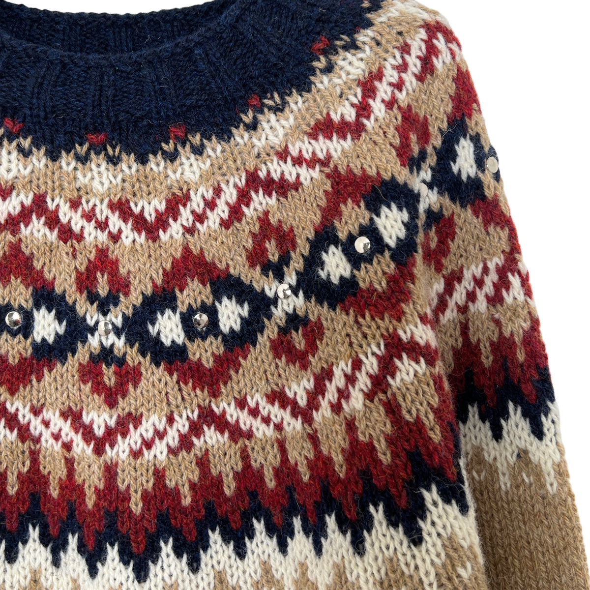 【LA FETICHE】Chunky Fairisle Sweater W/Stud