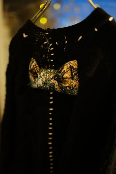 【nisai】黒染めニットと手縫いリボンのオーバーカーディガン