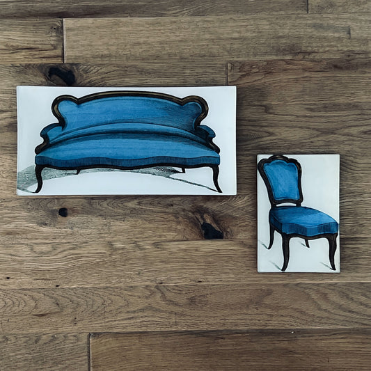 【JOHN DERIAN】デコパージュプレート Settee/青い長椅子