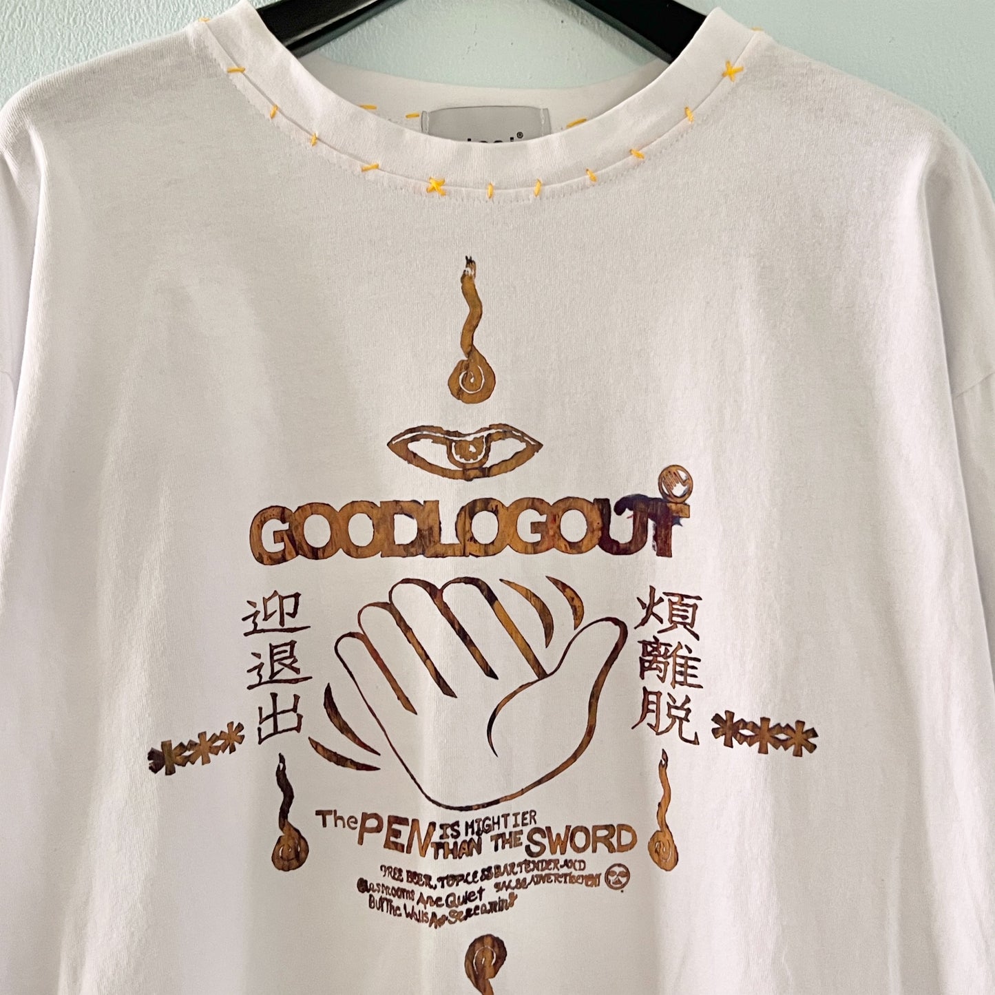 【nisai】手縫いのステッチとGOODLOGOUT図案のロンT R003