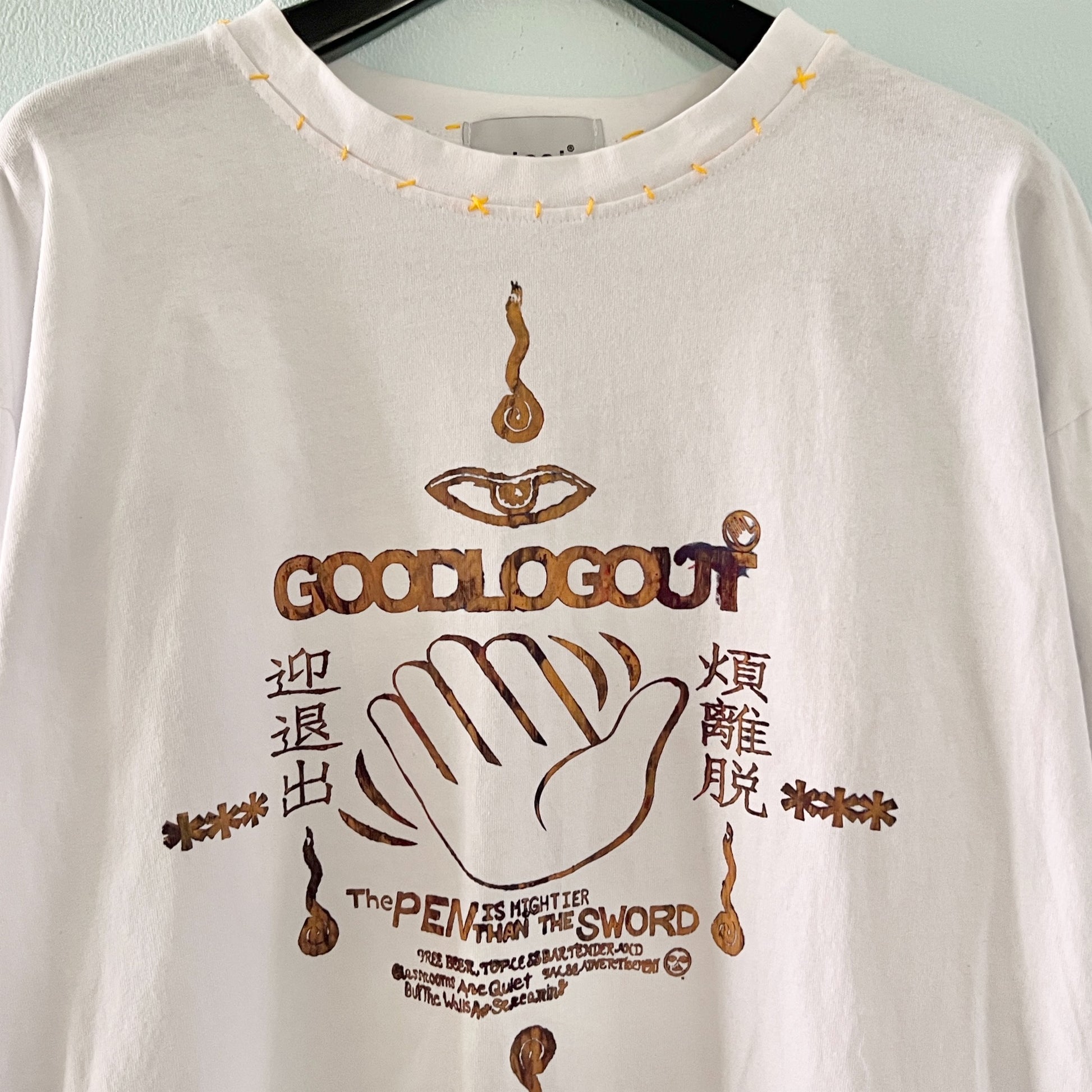 【nisai】手縫いのステッチとGOODLOGOUT図案のロンT R003