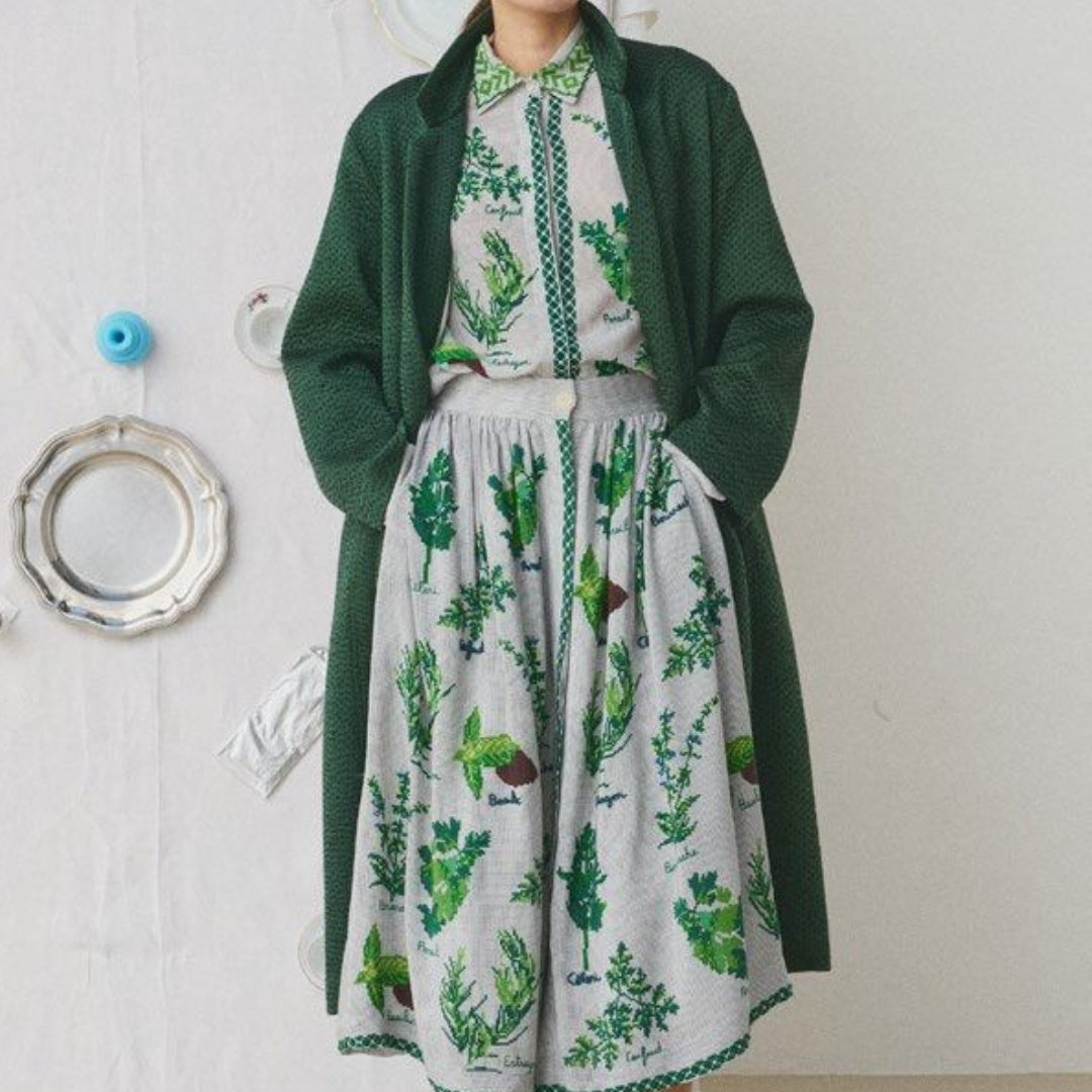 【Mii Collection】Screen Printed Hand Embroidered Silk Shirt #19
