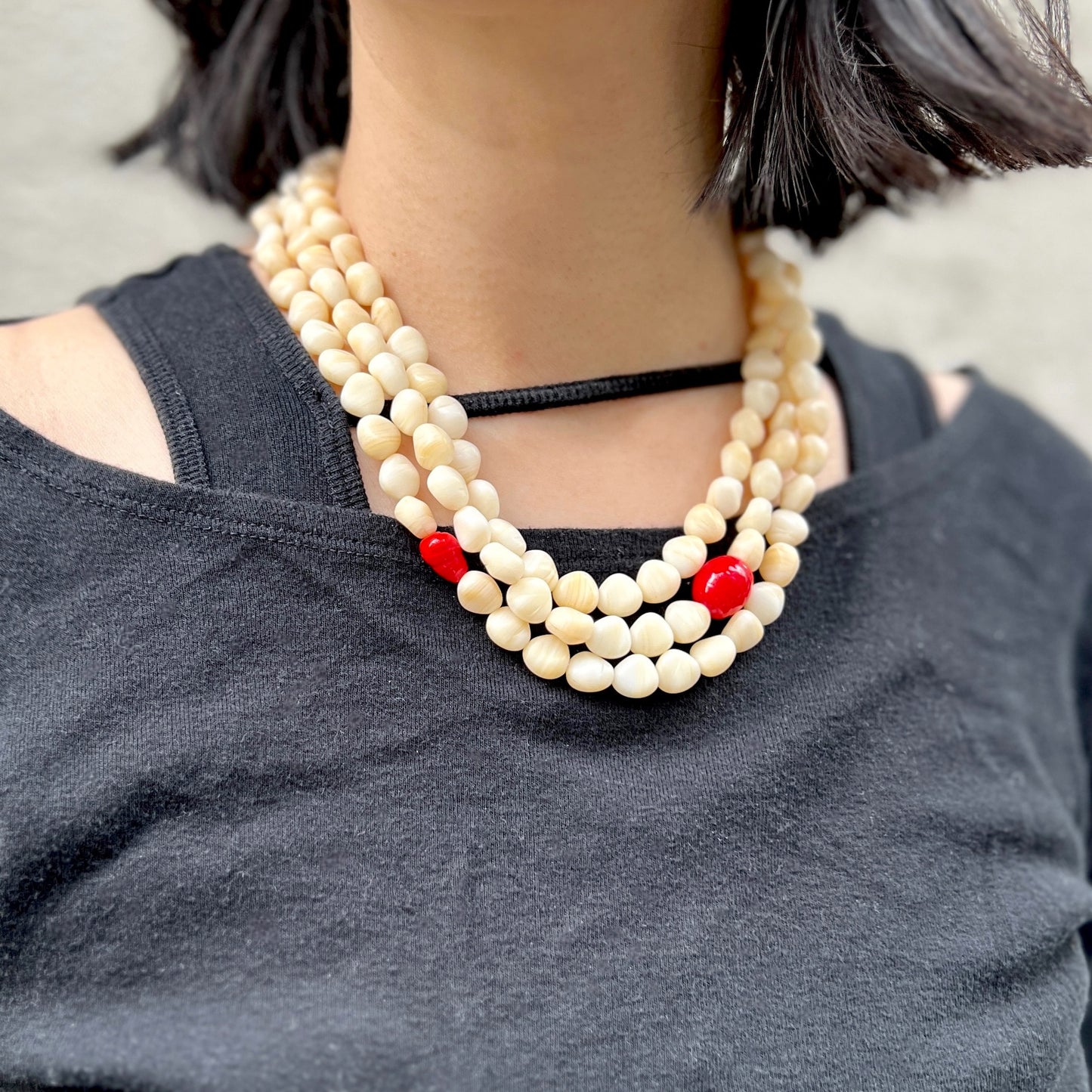 【Helena Rohner】triple glass beads necklace with silver chain