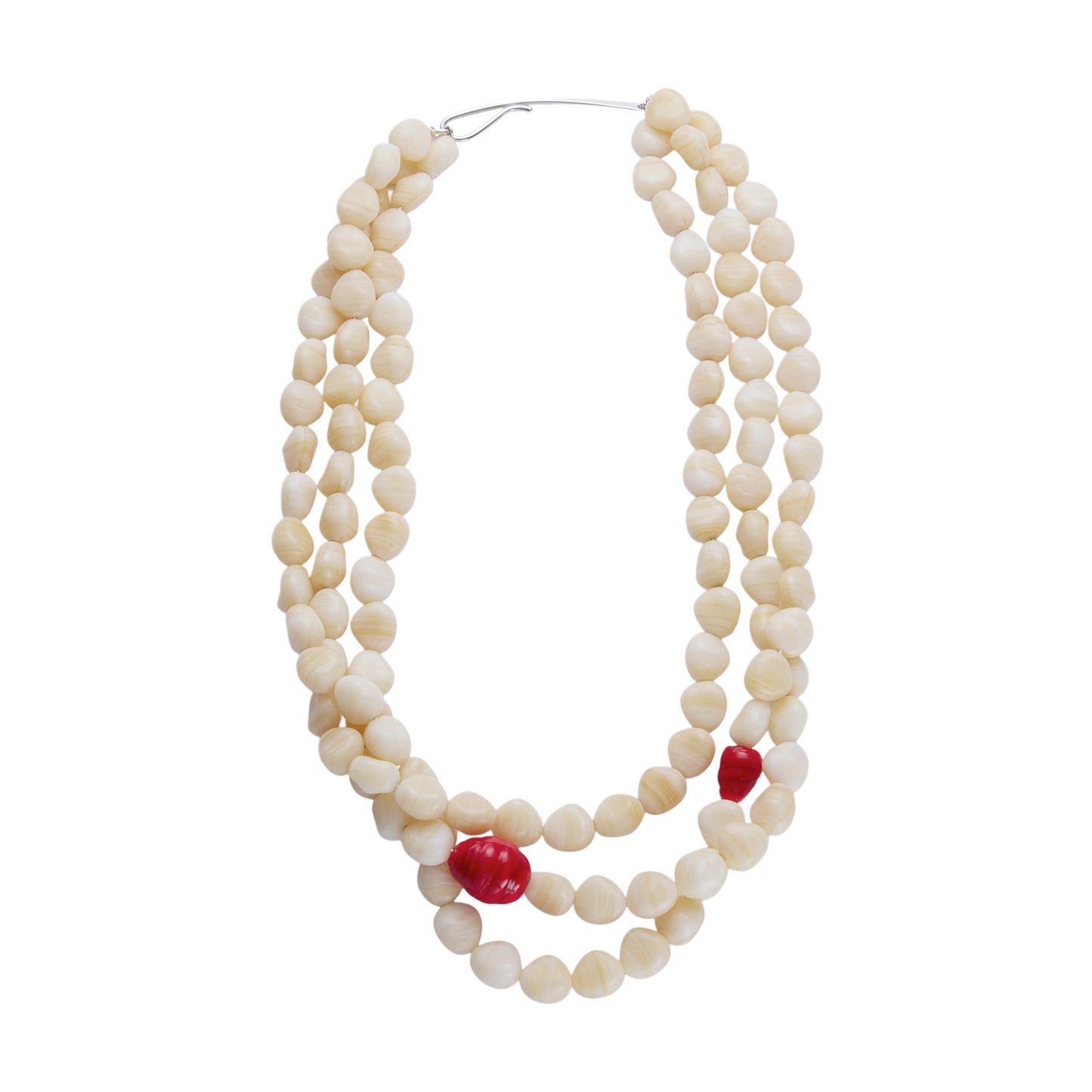 【Helena Rohner】triple glass beads necklace with silver chain