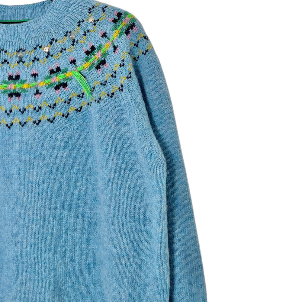 【LA FETICHE】Fairisle Shetland Sweater W/Embroidery And Stud