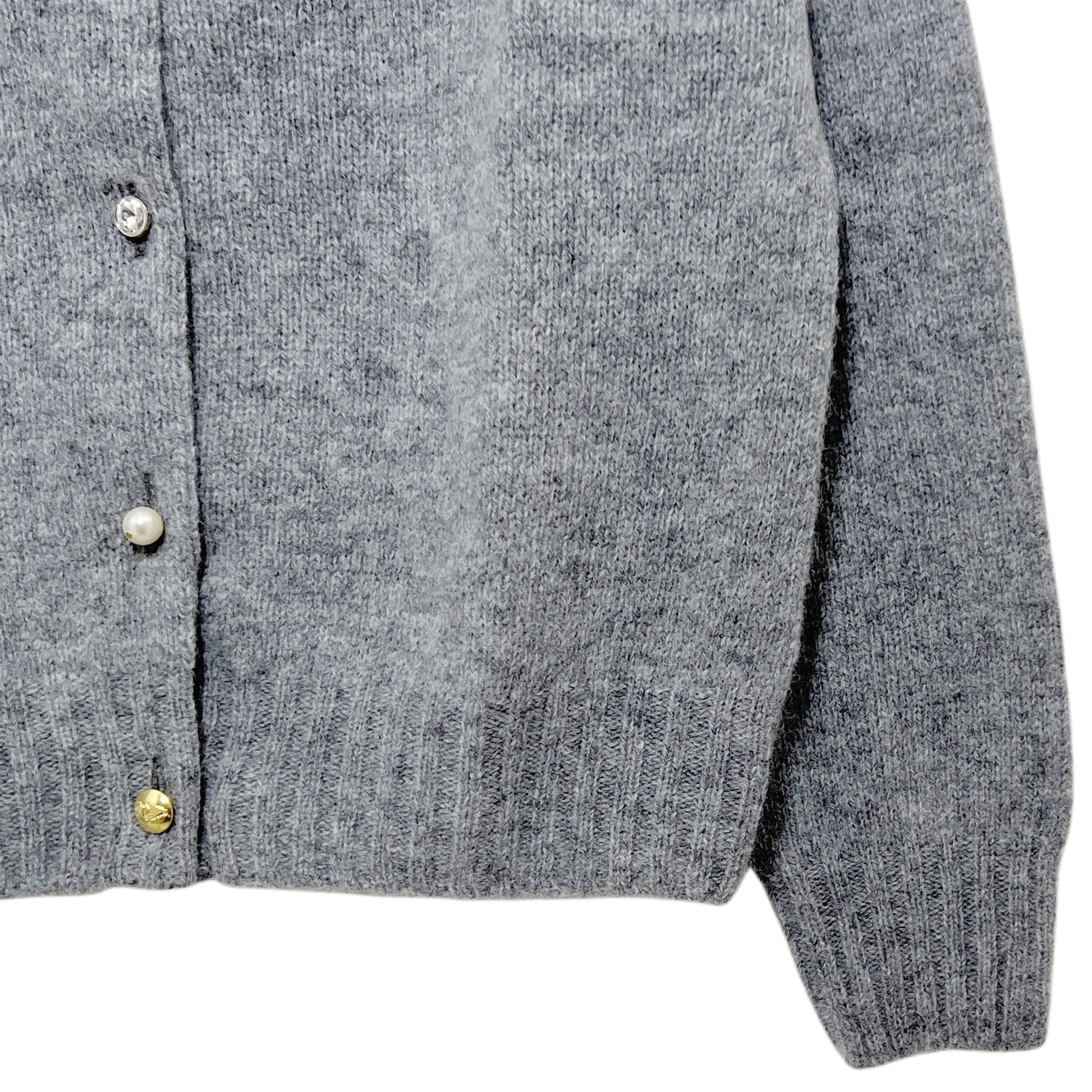 【LA FETICHE】Embellished Crew Neck Shetland Cardigan / grey