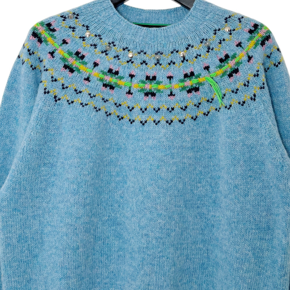 【LA FETICHE】Fairisle Shetland Sweater W/Embroidery And Stud