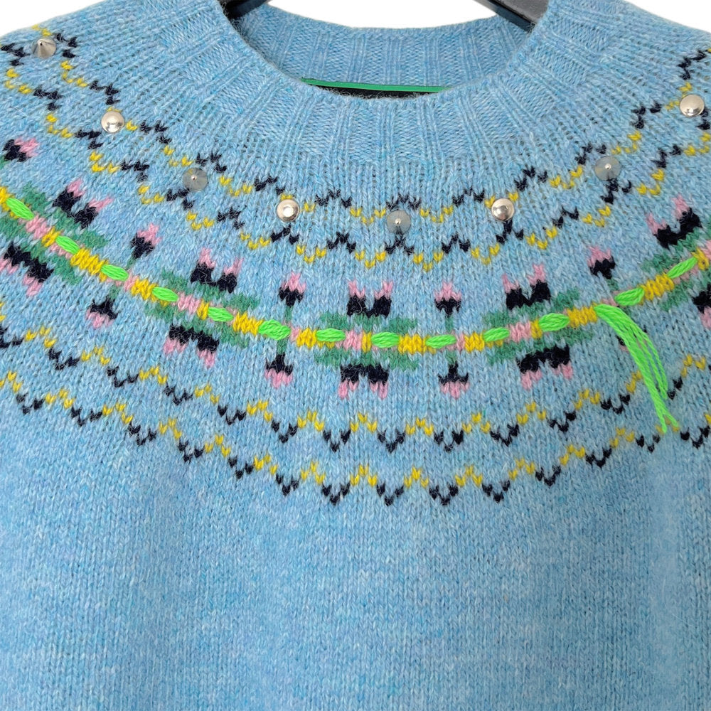 【LA FETICHE】Fairisle Shetland Sweater W/Embroidery And Stud