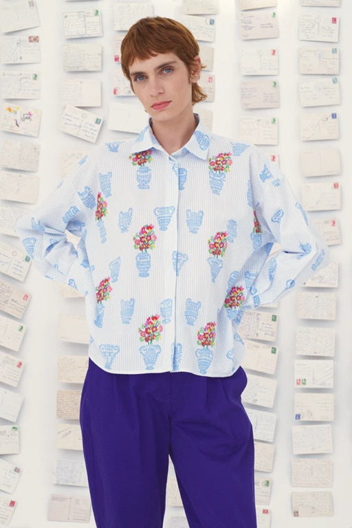 【Mii Collection】screen printed hand embroidered shirt/42