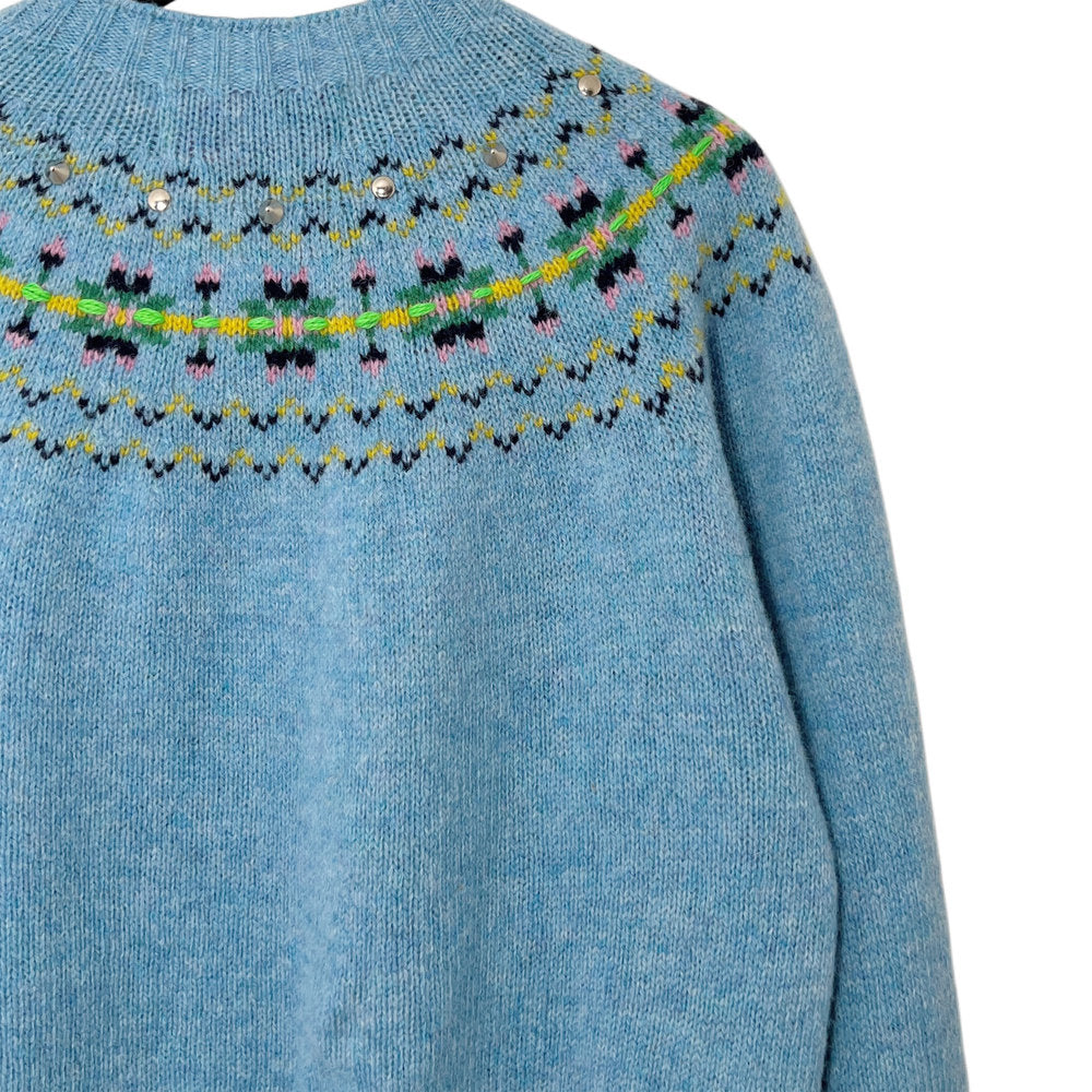 【LA FETICHE】Fairisle Shetland Sweater W/Embroidery And Stud
