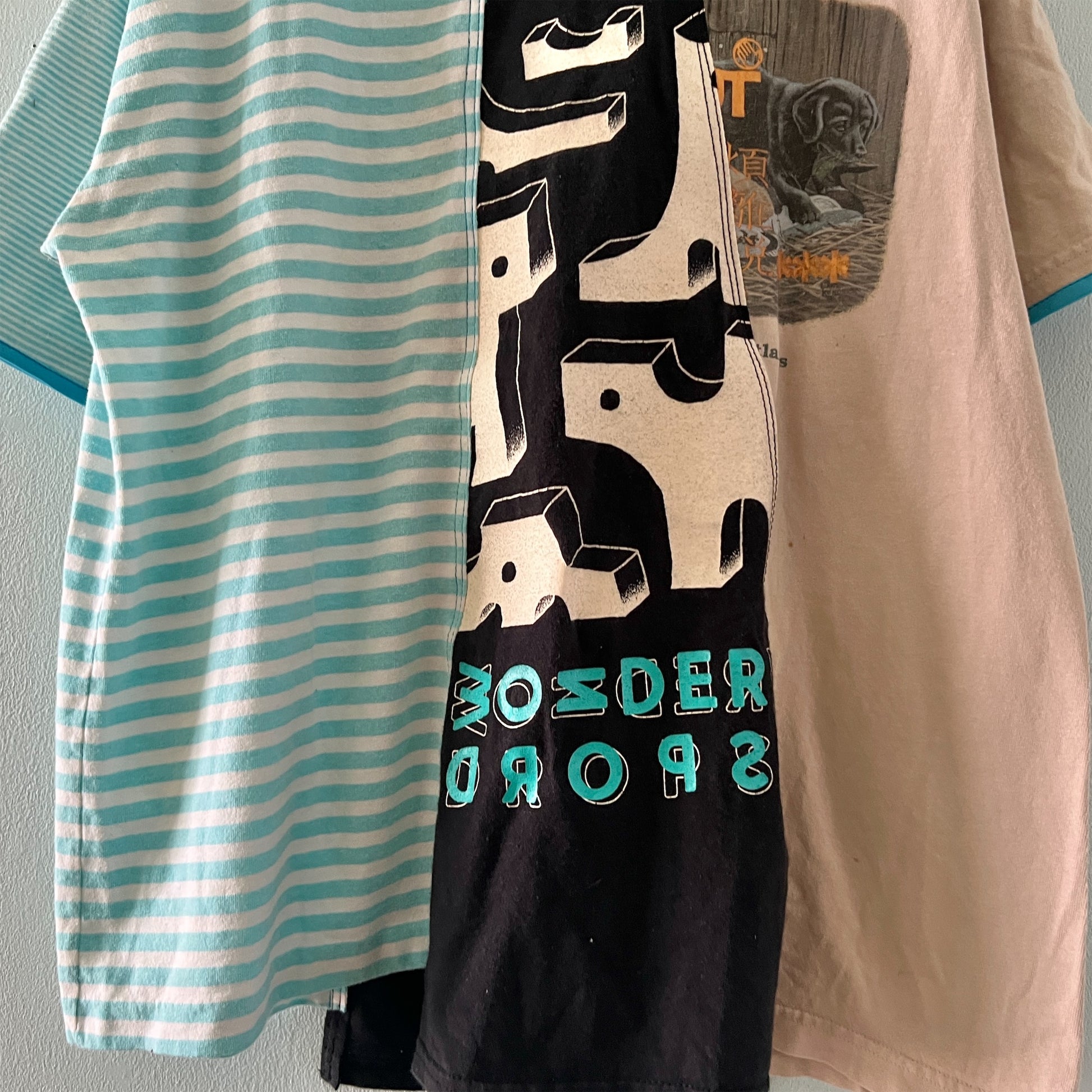 【nisai】古着解体再構築と水色パイピングのTシャツ R013