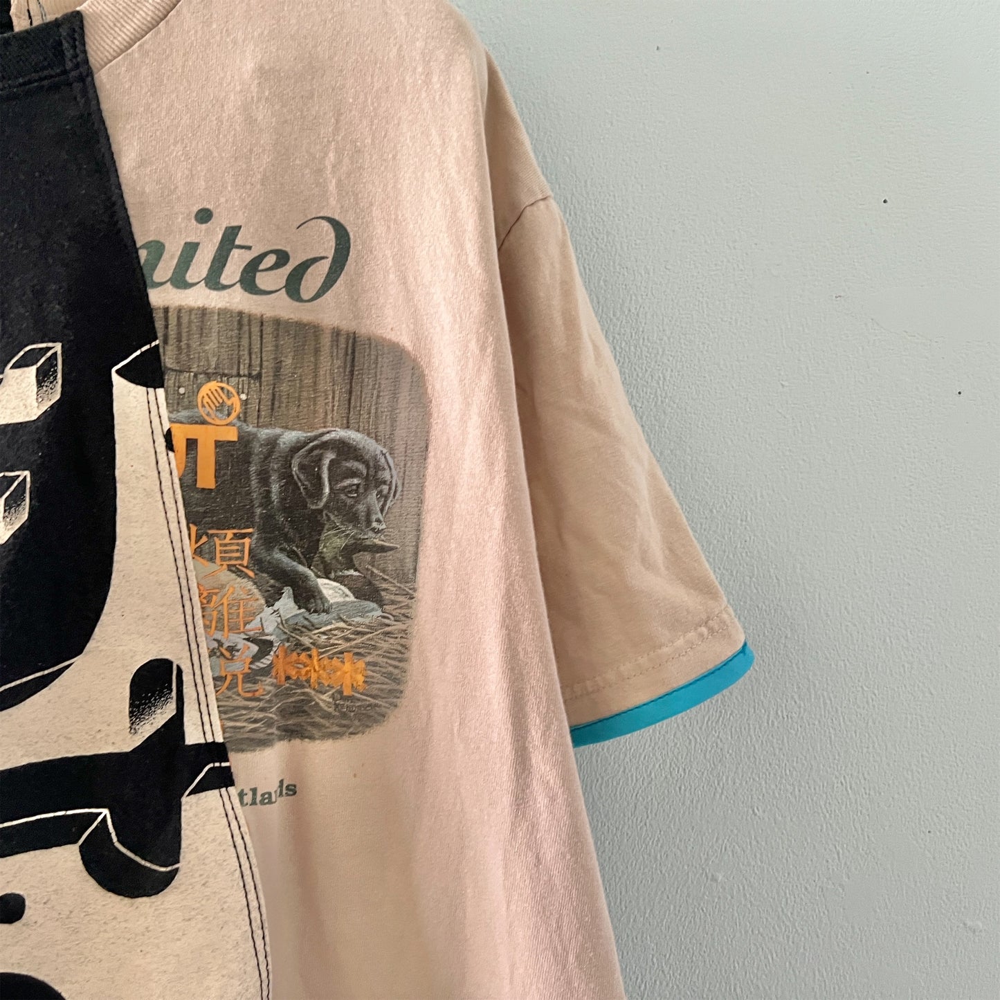【nisai】古着解体再構築と水色パイピングのTシャツ R013
