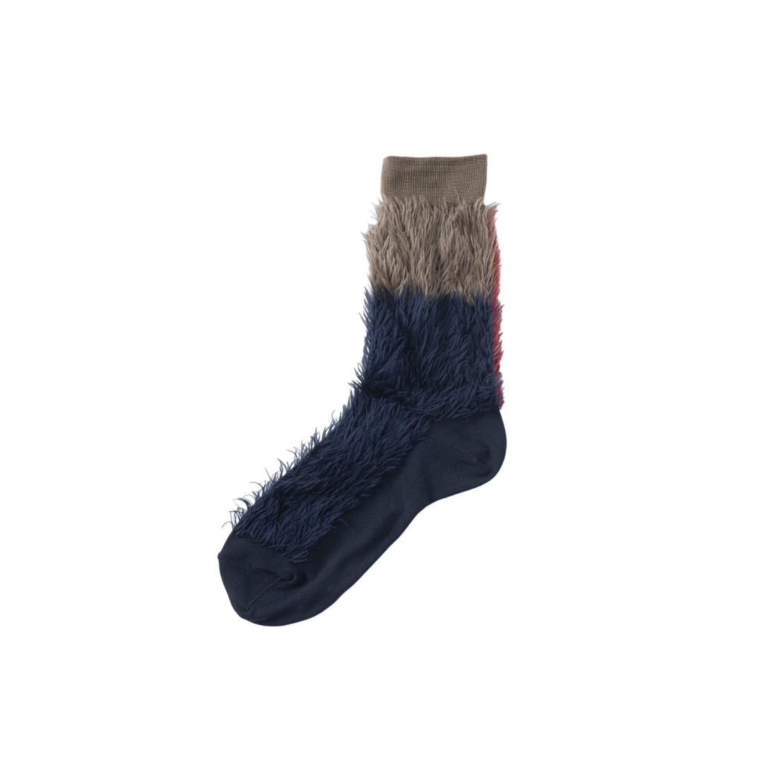 【TRICOTE】STRIPED FAUX FUR SOCKS