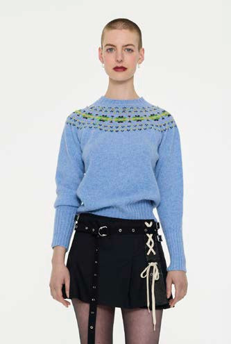 【LA FETICHE】Fairisle Shetland Sweater W/Embroidery And Stud