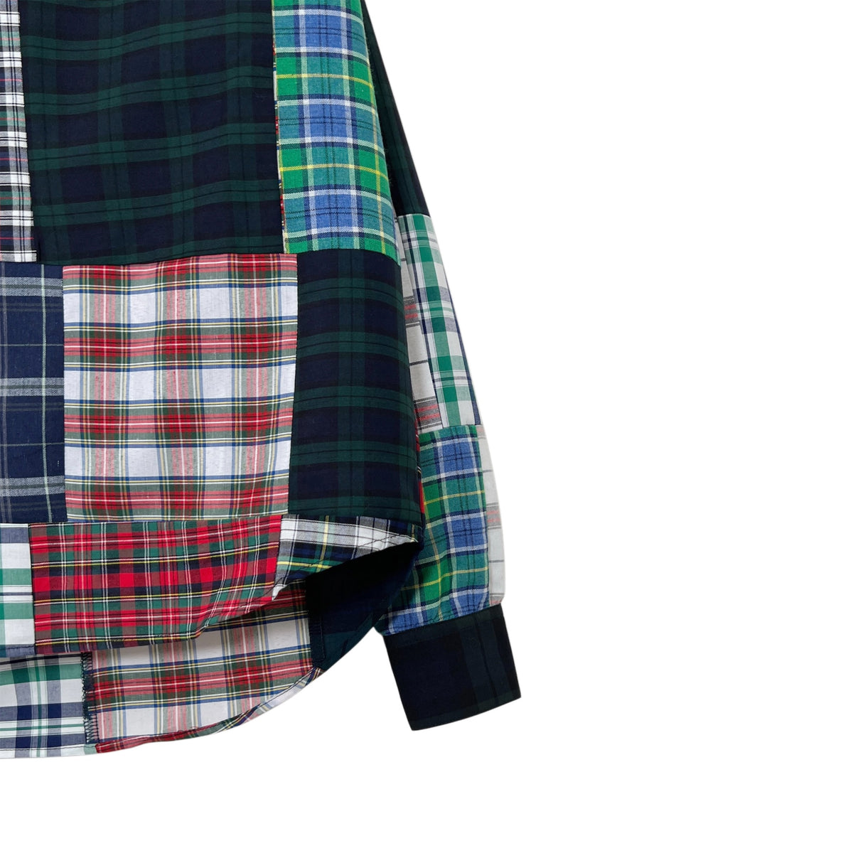 【LA FETICHE】Patchwork Tartan Neck Tie Blouse With Gathered Sleeves