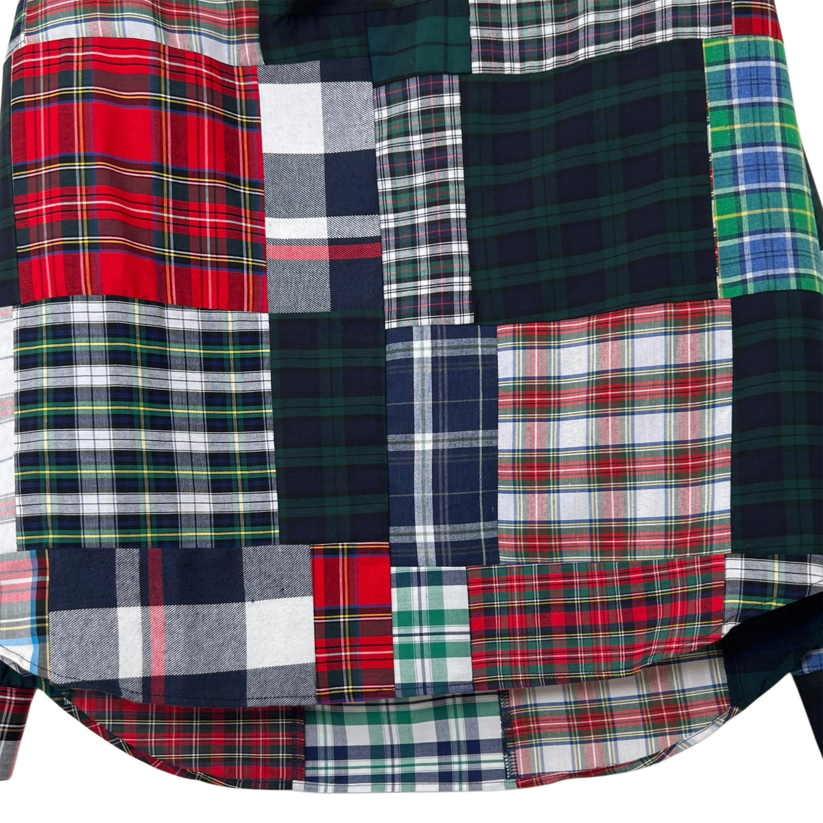 【LA FETICHE】Patchwork Tartan Neck Tie Blouse With Gathered Sleeves