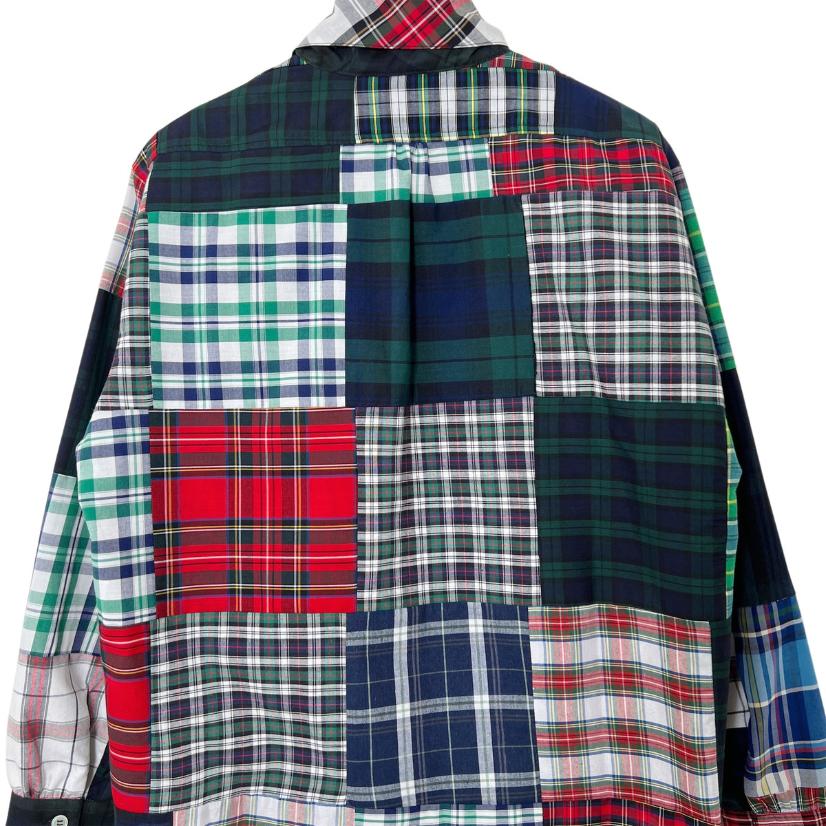 【LA FETICHE】Patchwork Tartan Neck Tie Blouse With Gathered Sleeves