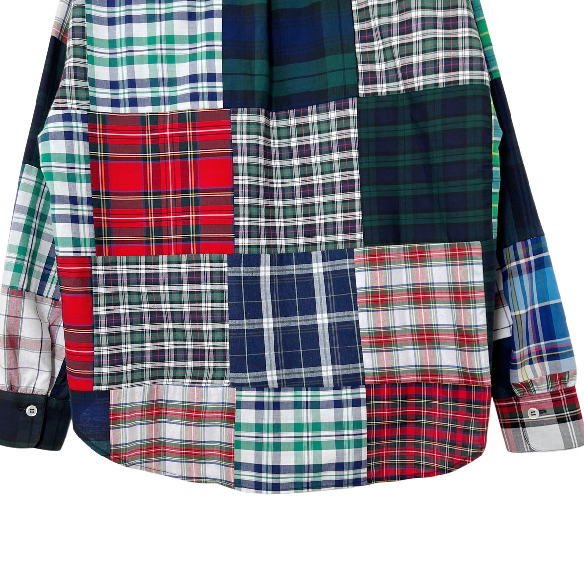 【LA FETICHE】Patchwork Tartan Neck Tie Blouse With Gathered Sleeves
