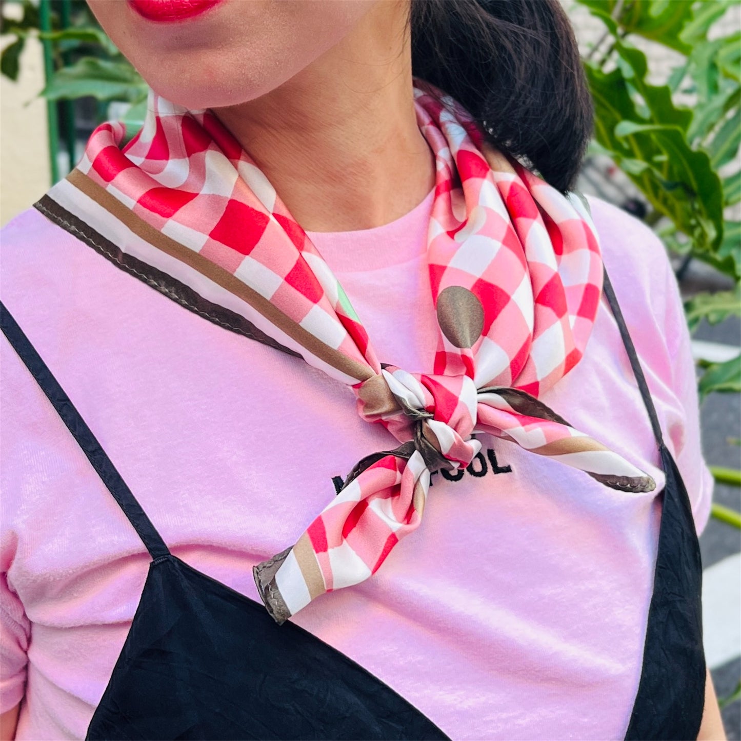 【Sayoko.M】silk scarf checkdot red
