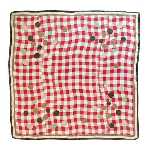 【Sayoko.M】silk scarf checkdot red