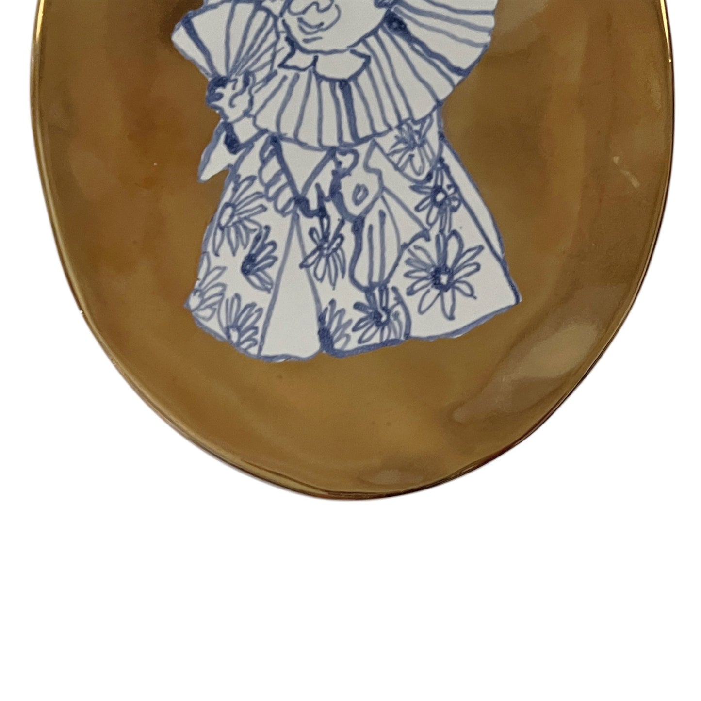 【Kuhn Keramik】SOUVENIR oval plate hand painted ’de Luxe’ shiny gold with blue hand painting #2