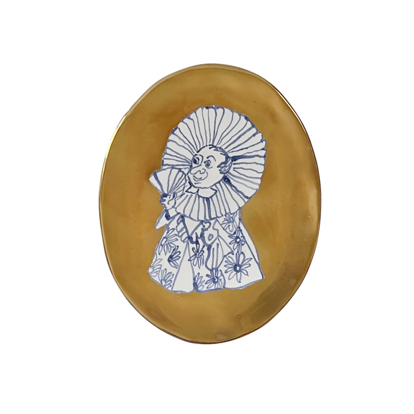 【Kuhn Keramik】SOUVENIR oval plate hand painted ’de Luxe’ shiny gold with blue hand painting #2