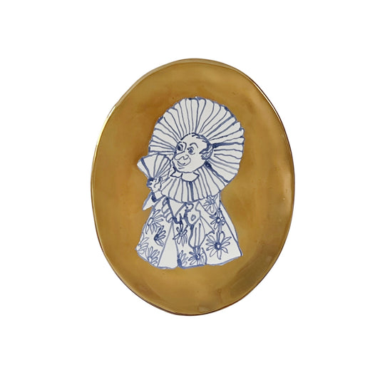 【Kuhn Keramik】SOUVENIR oval plate hand painted ’de Luxe’ shiny gold with blue hand painting #2