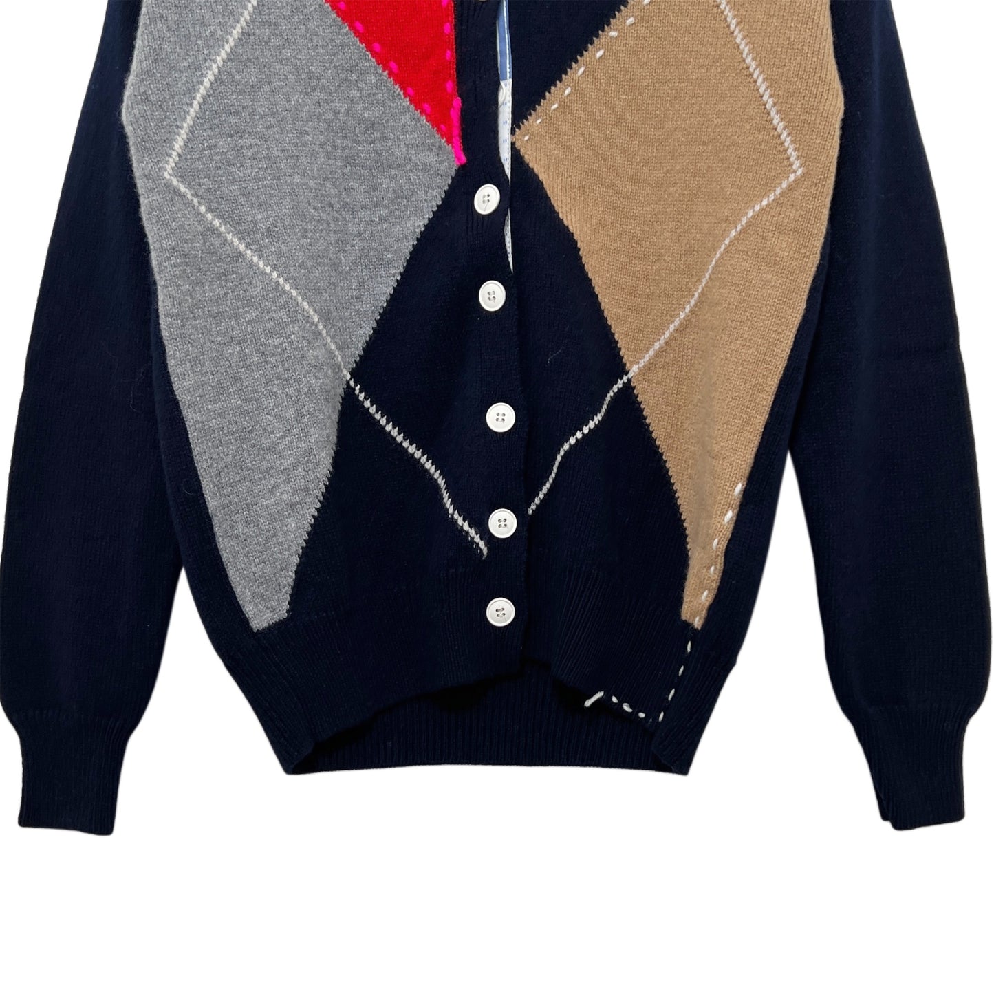 【LA FETICHE】Crew Neck Argyle Cardigan / navy,camel,grey,red