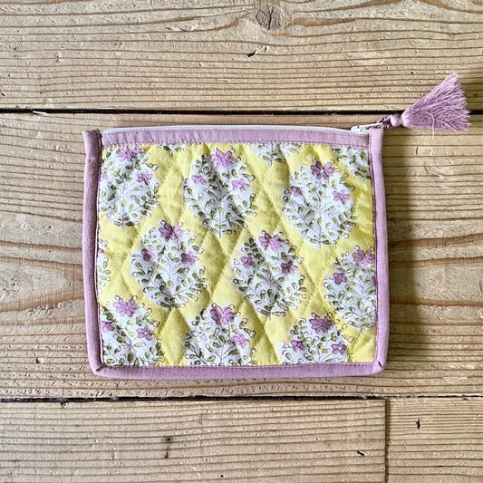 ポーチイエロー×パープルフラワー